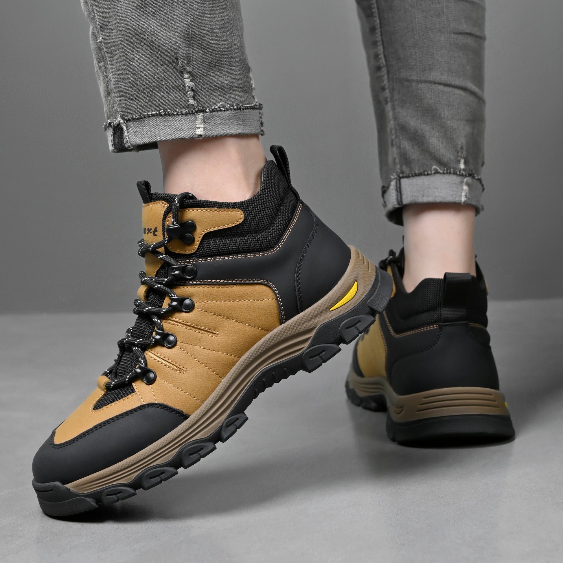 Men's Genuine Leather Work Boots - Lace-Up, Slip-Resistant, Wide Toe Box with Arch Support