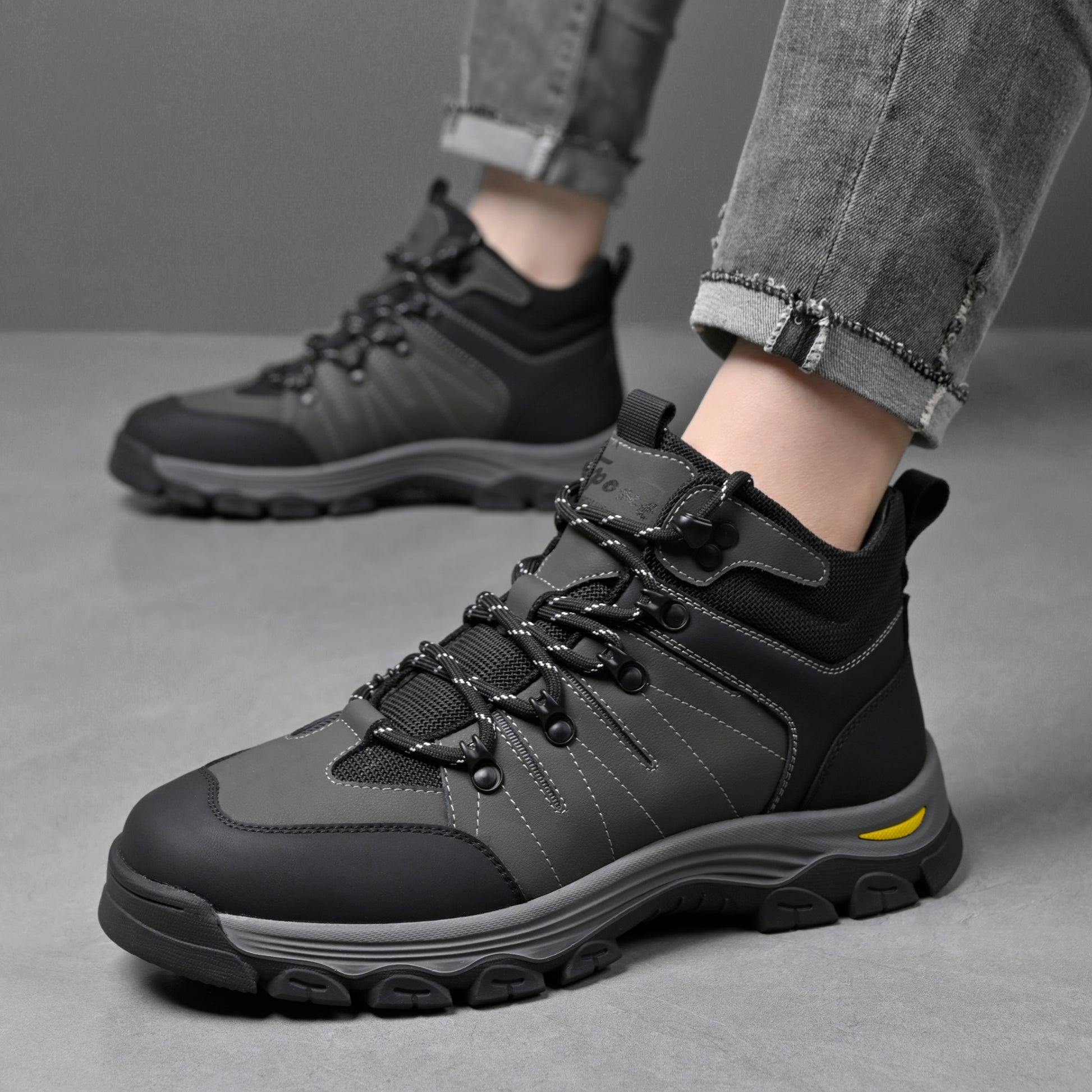 Men's Genuine Leather Work Boots - Lace-Up, Slip-Resistant, Wide Toe Box with Arch Support