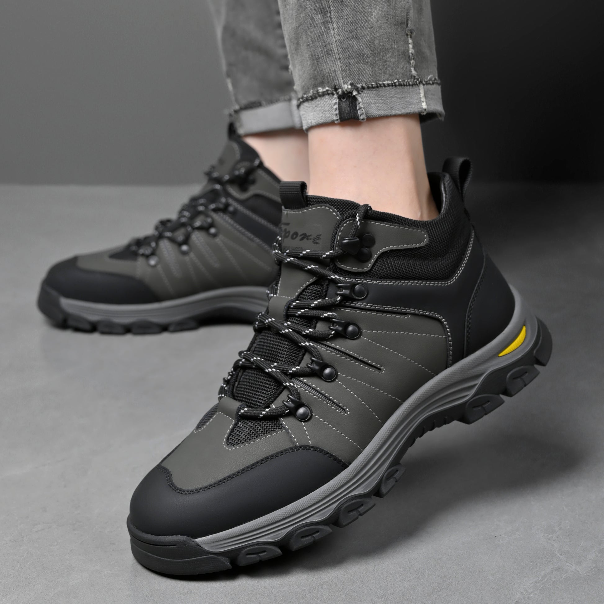 Men's Genuine Leather Work Boots - Lace-Up, Slip-Resistant, Wide Toe Box with Arch Support
