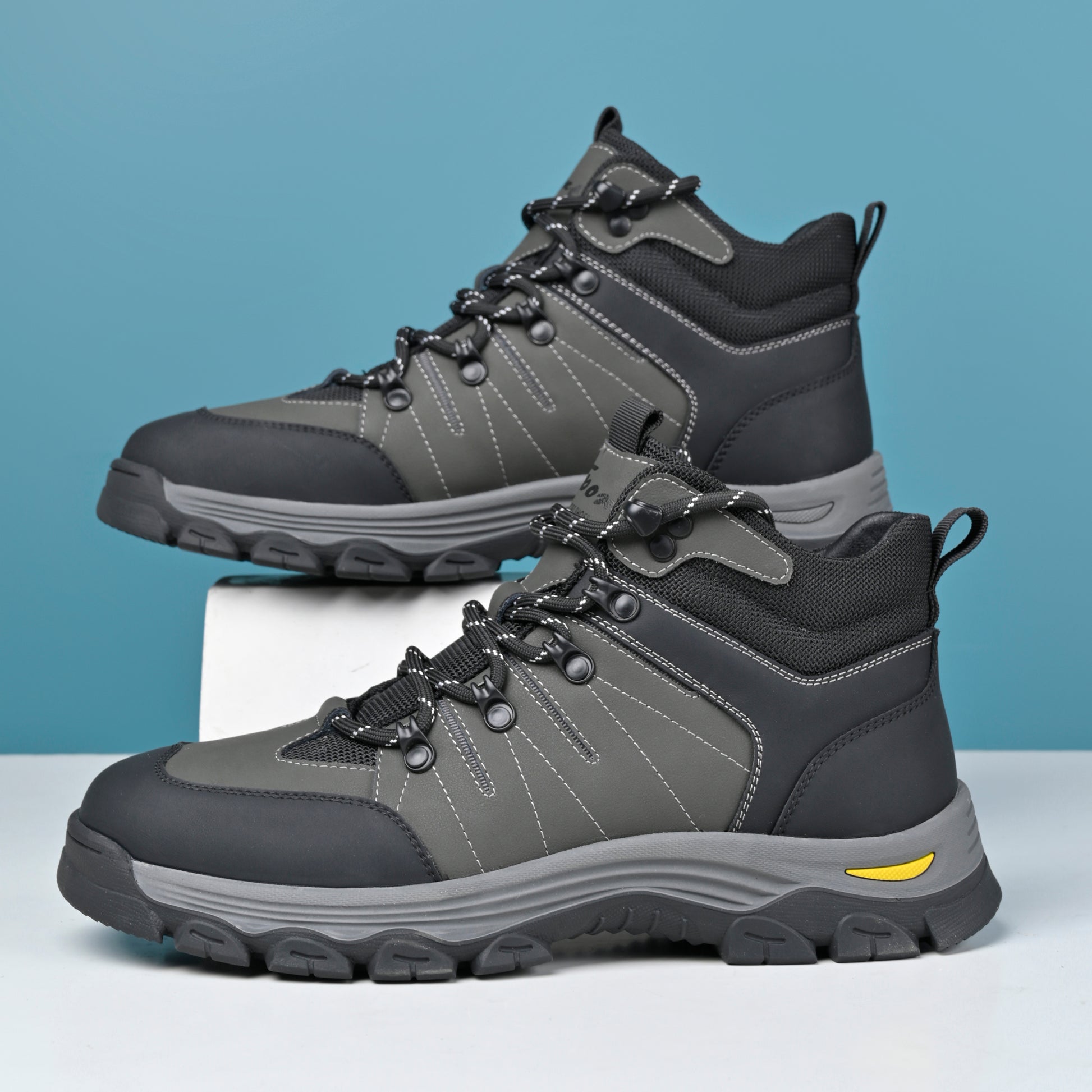 Men's Genuine Leather Work Boots - Lace-Up, Slip-Resistant, Wide Toe Box with Arch Support