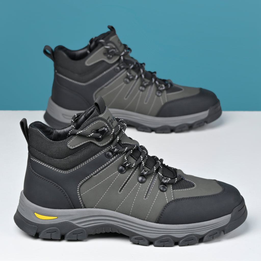 Men's Genuine Leather Work Boots - Lace-Up, Slip-Resistant, Wide Toe Box with Arch Support