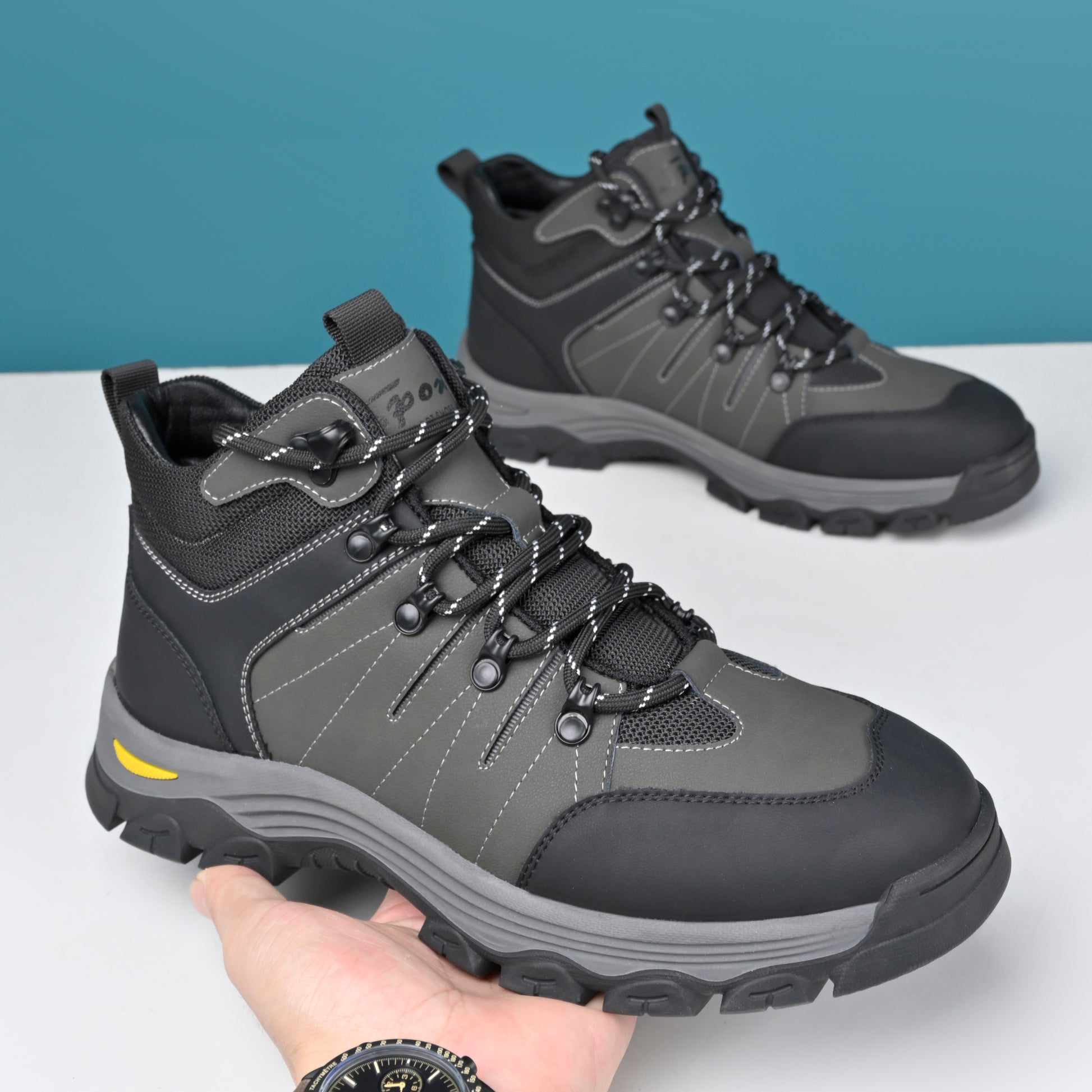 Men's Genuine Leather Work Boots - Lace-Up, Slip-Resistant, Wide Toe Box with Arch Support