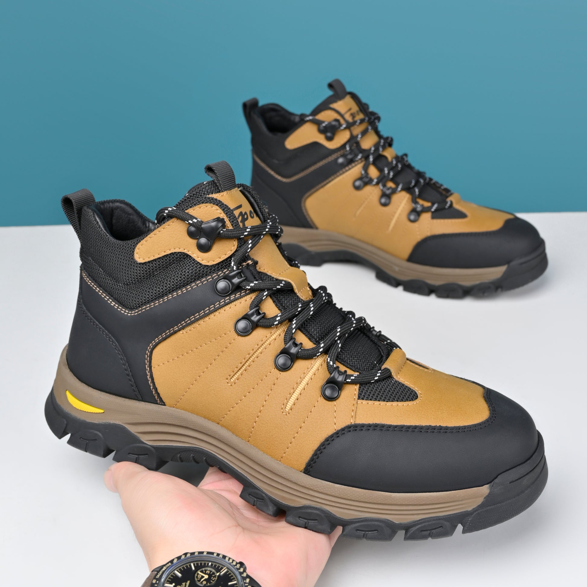 Men's Genuine Leather Work Boots - Lace-Up, Slip-Resistant, Wide Toe Box with Arch Support