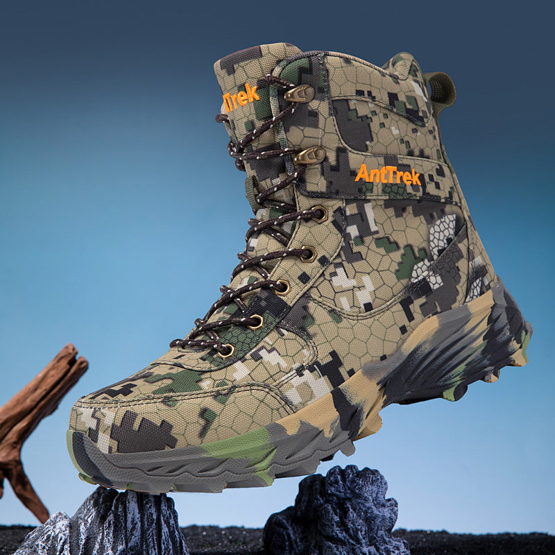 Men's Genuine Leather Work Boots - Lace-Up, Slip-Resistant, Wide Toe Box with Arch Support