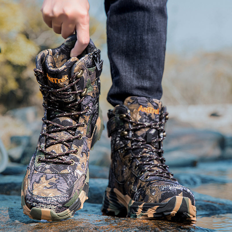 Men's Genuine Leather Work Boots - Lace-Up, Slip-Resistant, Wide Toe Box with Arch Support