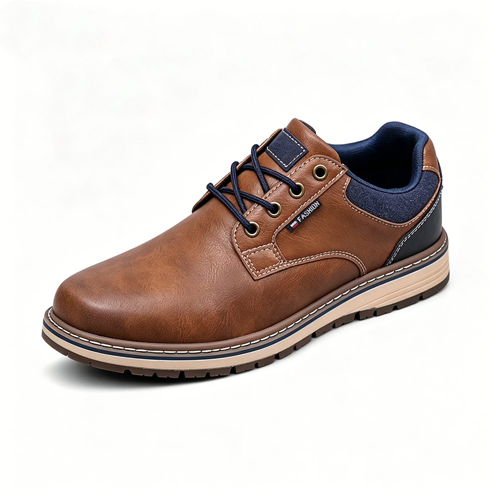 Men's Genuine Leather Casual Boots - Lace-Up, Waterproof, Wide Toe Box with Arch Support