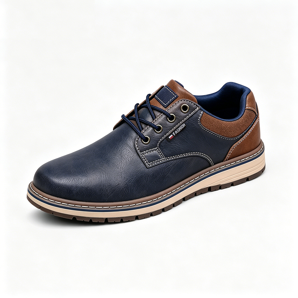 Men's Genuine Leather Casual Boots - Lace-Up, Waterproof, Wide Toe Box with Arch Support