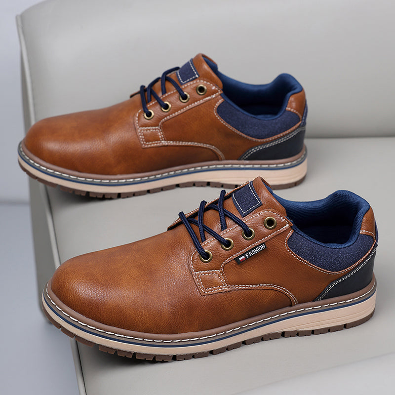 Men's Genuine Leather Casual Boots - Lace-Up, Waterproof, Wide Toe Box with Arch Support