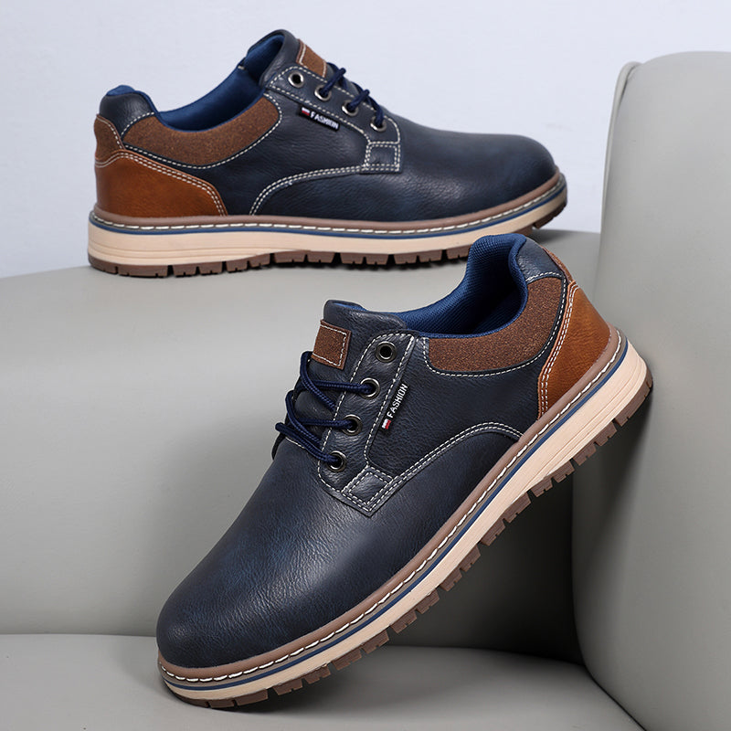 Men's Genuine Leather Casual Boots - Lace-Up, Waterproof, Wide Toe Box with Arch Support