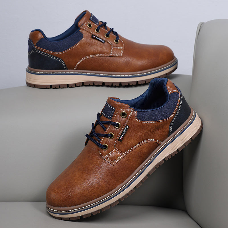 Men's Genuine Leather Casual Boots - Lace-Up, Waterproof, Wide Toe Box with Arch Support