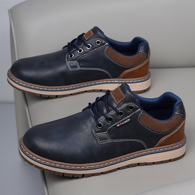 Men's Genuine Leather Casual Boots - Lace-Up, Waterproof, Wide Toe Box with Arch Support