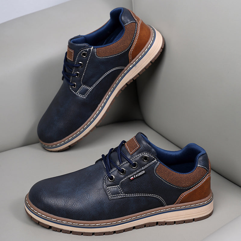 Men's Genuine Leather Casual Boots - Lace-Up, Waterproof, Wide Toe Box with Arch Support