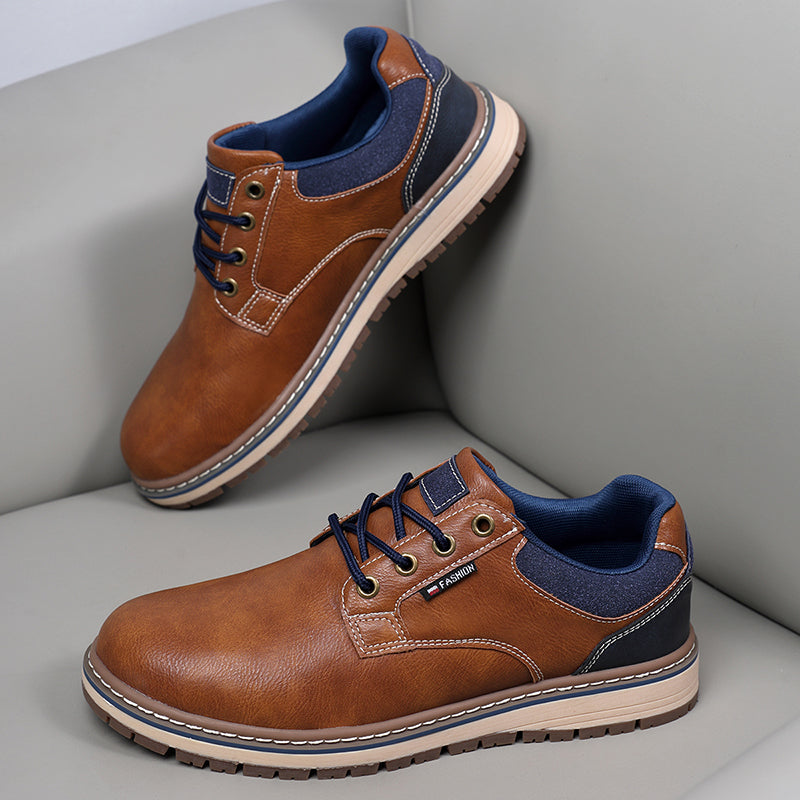 Men's Genuine Leather Casual Boots - Lace-Up, Waterproof, Wide Toe Box with Arch Support