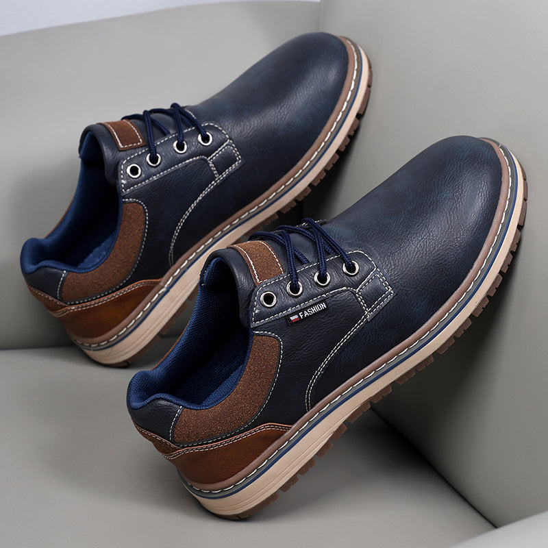 Men's Genuine Leather Casual Boots - Lace-Up, Waterproof, Wide Toe Box with Arch Support