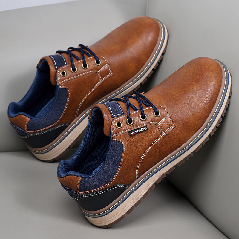 Men's Genuine Leather Casual Boots - Lace-Up, Waterproof, Wide Toe Box with Arch Support