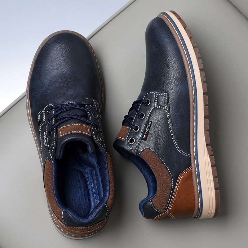 Men's Genuine Leather Casual Boots - Lace-Up, Waterproof, Wide Toe Box with Arch Support
