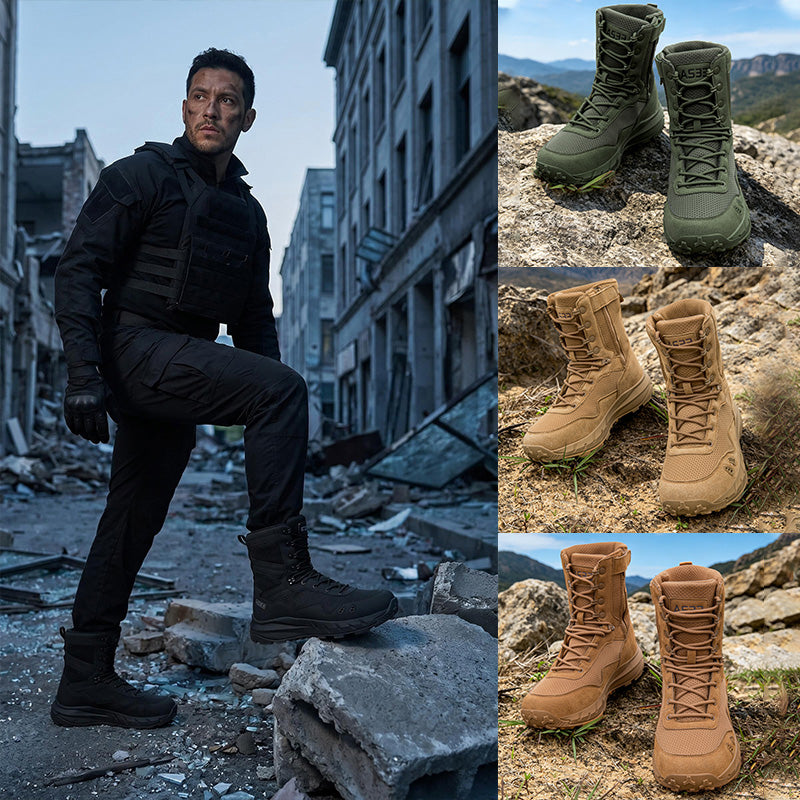 Men's Genuine Leather Work Boots - Lace-Up, Slip-Resistant, Wide Toe Box with Arch Support