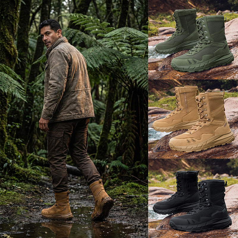 Men's Genuine Leather Work Boots - Lace-Up, Slip-Resistant, Wide Toe Box with Arch Support