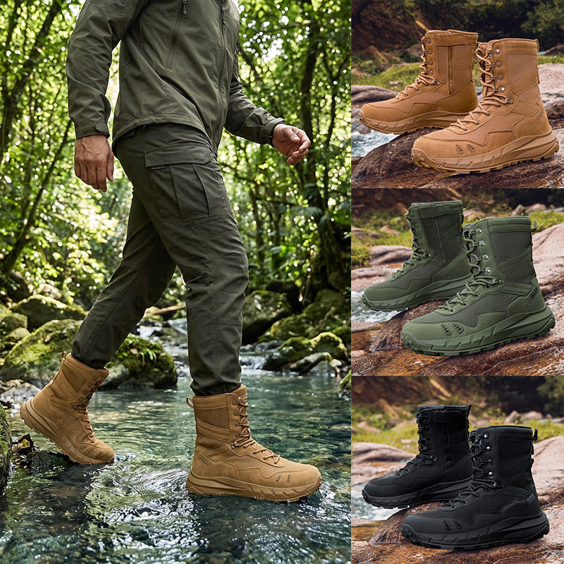 Men's Genuine Leather Work Boots - Lace-Up, Slip-Resistant, Wide Toe Box with Arch Support