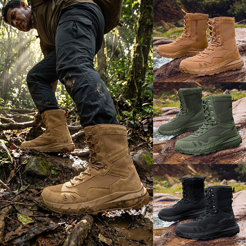 Men's Genuine Leather Work Boots - Lace-Up, Slip-Resistant, Wide Toe Box with Arch Support