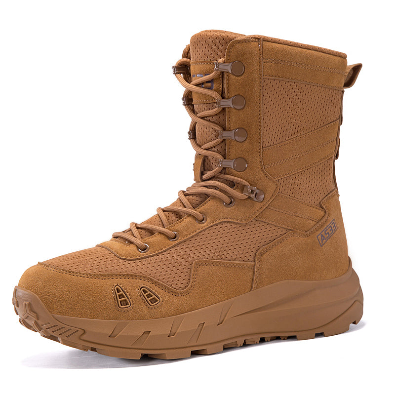 Men's Genuine Leather Work Boots - Lace-Up, Slip-Resistant, Wide Toe Box with Arch Support