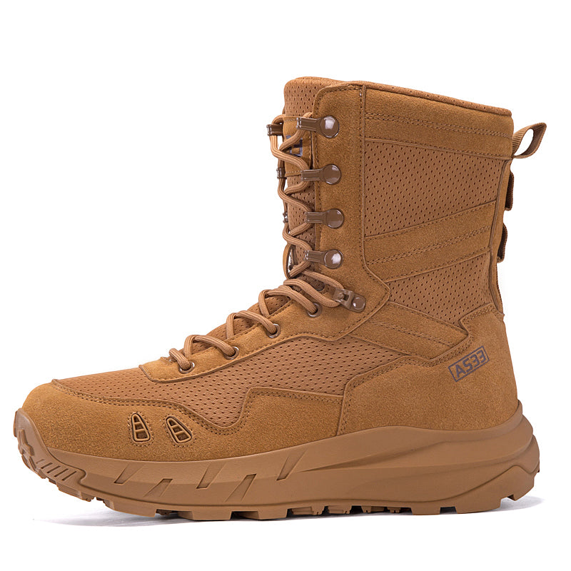 Men's Genuine Leather Work Boots - Lace-Up, Slip-Resistant, Wide Toe Box with Arch Support