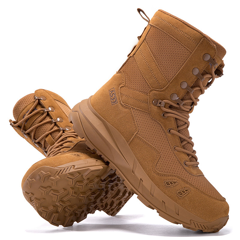 Men's Genuine Leather Work Boots - Lace-Up, Slip-Resistant, Wide Toe Box with Arch Support