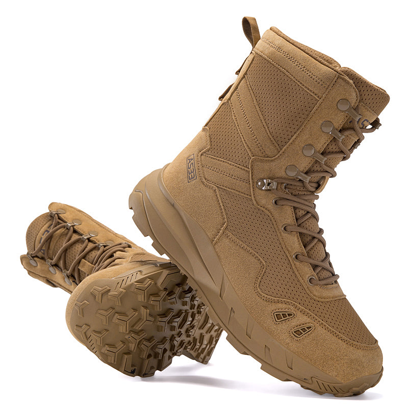 Men's Genuine Leather Work Boots - Lace-Up, Slip-Resistant, Wide Toe Box with Arch Support