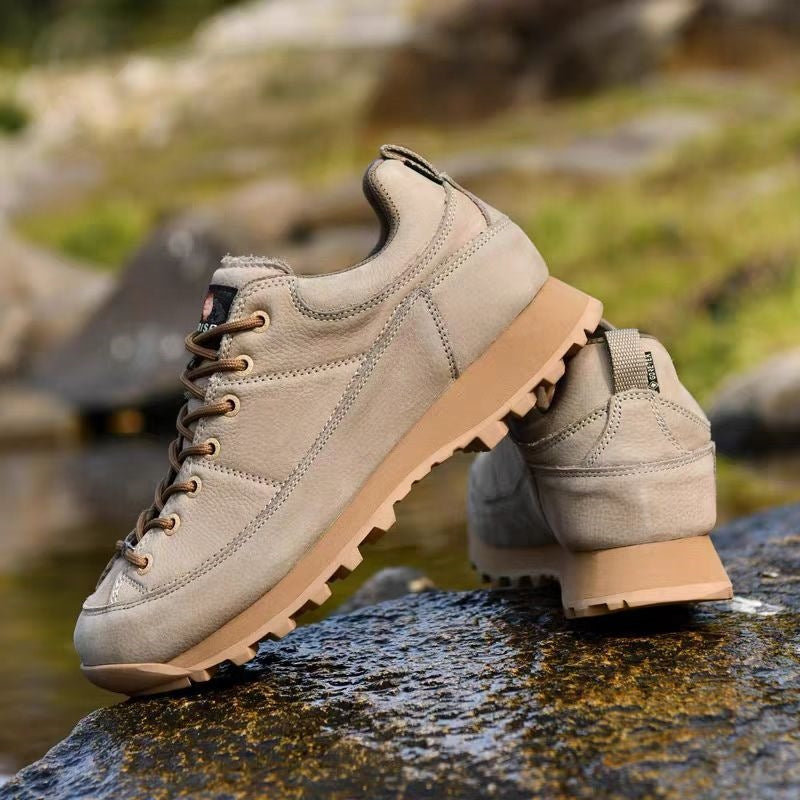 Men's Genuine Leather Hiking Sneakers- Lace-Up, Waterproof, Wide Toe Box with Arch Support