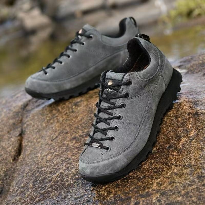 Men's Genuine Leather Hiking Sneakers- Lace-Up, Waterproof, Wide Toe Box with Arch Support