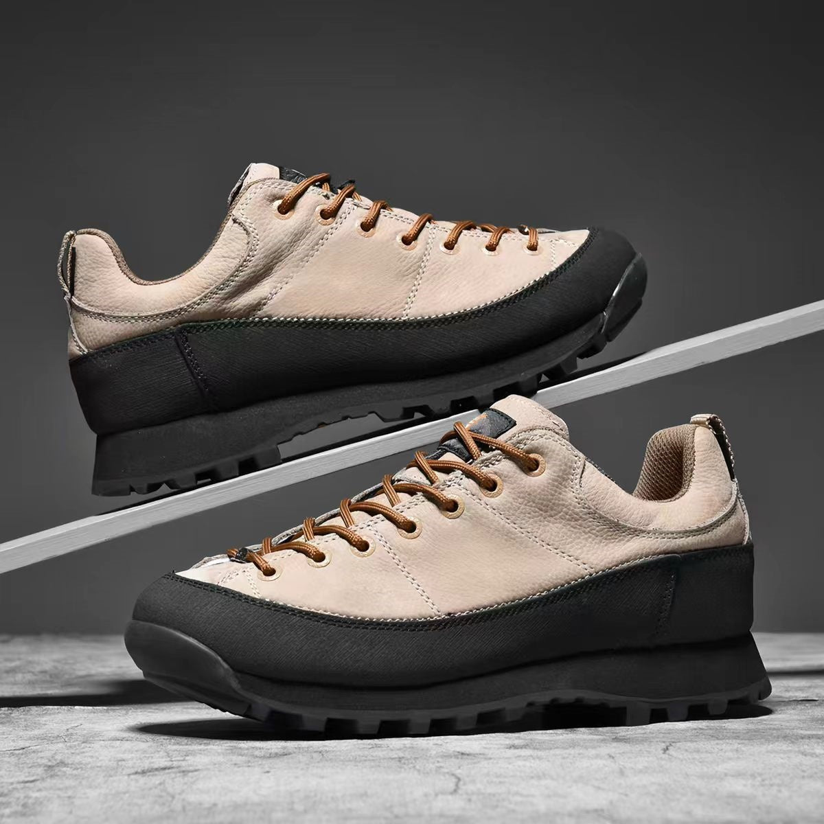 Men's Genuine Leather Hiking Sneakers- Lace-Up, Waterproof, Wide Toe Box with Arch Support