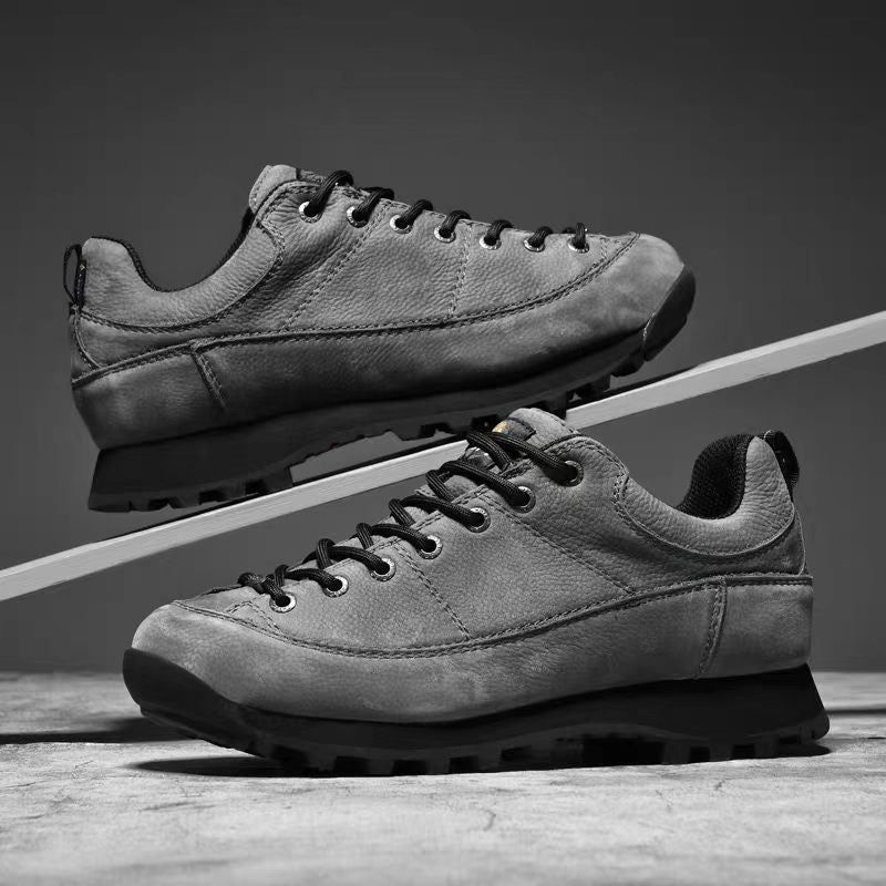 Men's Genuine Leather Hiking Sneakers- Lace-Up, Waterproof, Wide Toe Box with Arch Support