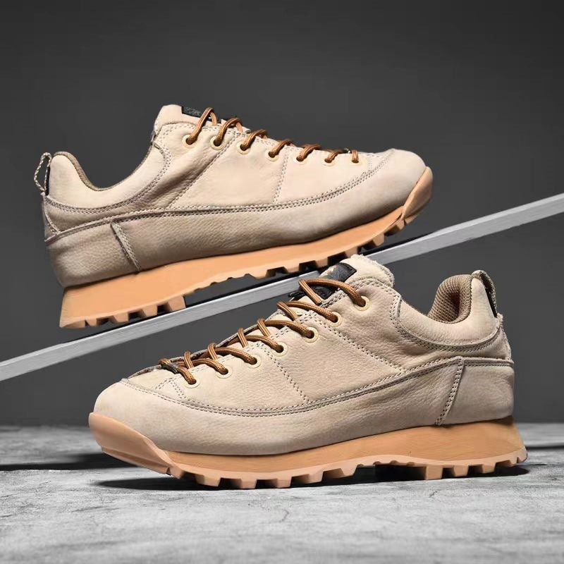 Men's Genuine Leather Hiking Sneakers- Lace-Up, Waterproof, Wide Toe Box with Arch Support