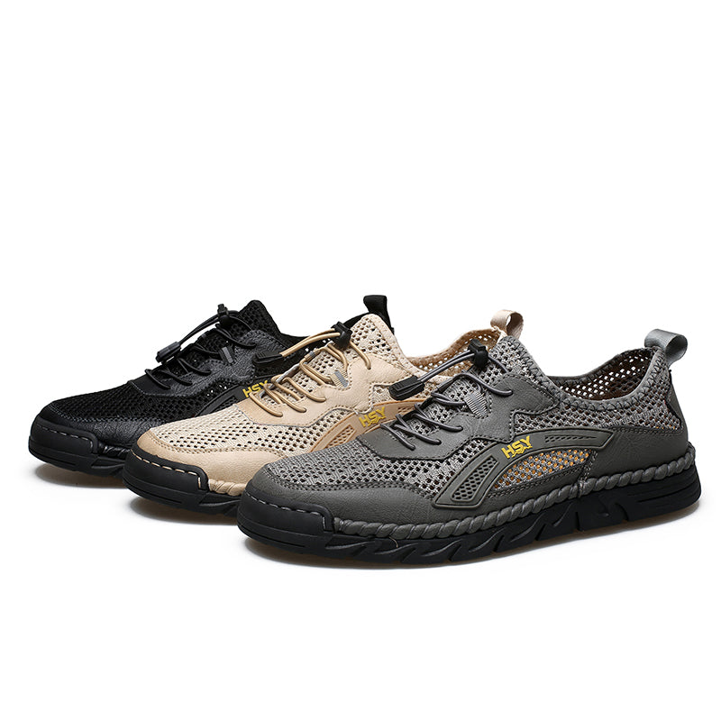 Men's Mesh Hiking Shoes - Slip-On, Breathable, Slip-Resistant, Wide Toe Box with Arch Support
