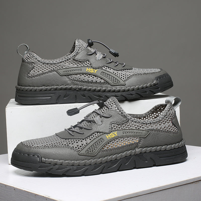 Men's Mesh Hiking Shoes - Slip-On, Breathable, Slip-Resistant, Wide Toe Box with Arch Support