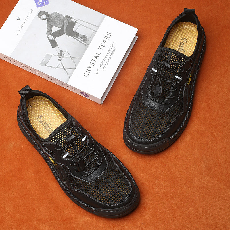 Men's Mesh Hiking Shoes - Slip-On, Breathable, Slip-Resistant, Wide Toe Box with Arch Support