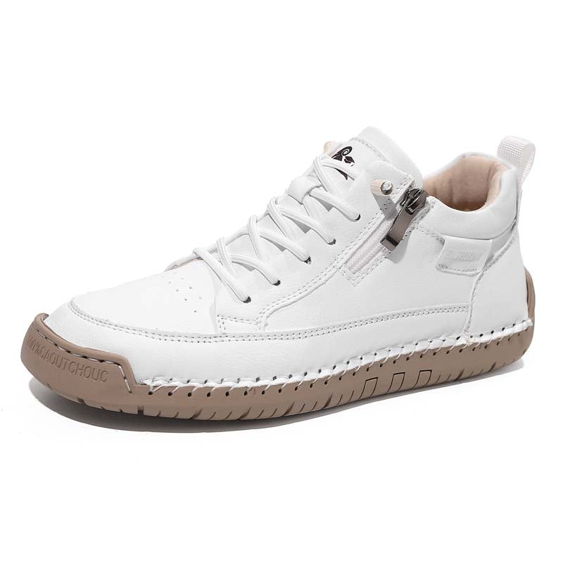Men's Genuine Leather Casual Mid top shoes - Side Zipper, Waterproof, Wide Toe Box with Arch Support