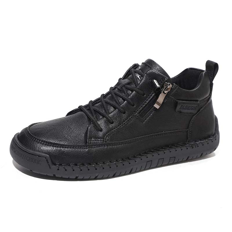 Men's Genuine Leather Casual Mid top shoes - Side Zipper, Waterproof, Wide Toe Box with Arch Support