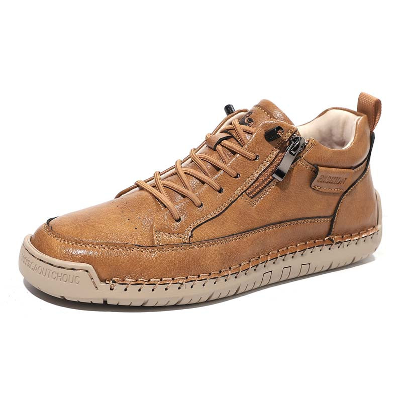 Men's Genuine Leather Casual Mid top shoes - Side Zipper, Waterproof, Wide Toe Box with Arch Support