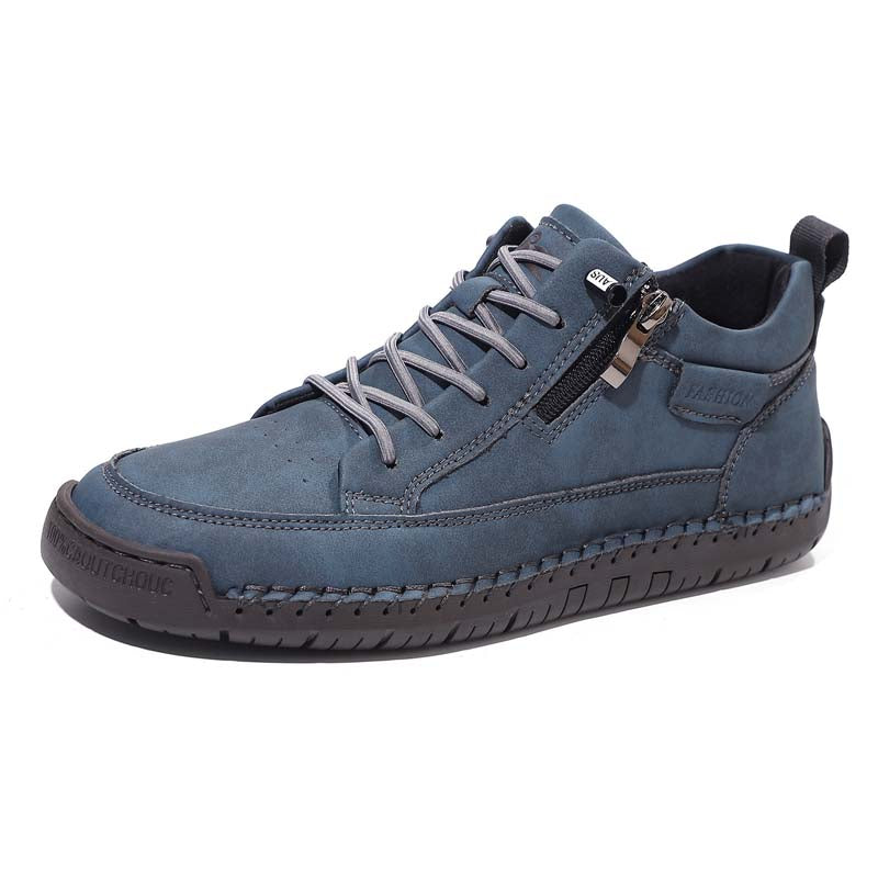 Men's Genuine Leather Casual Mid top shoes - Side Zipper, Waterproof, Wide Toe Box with Arch Support