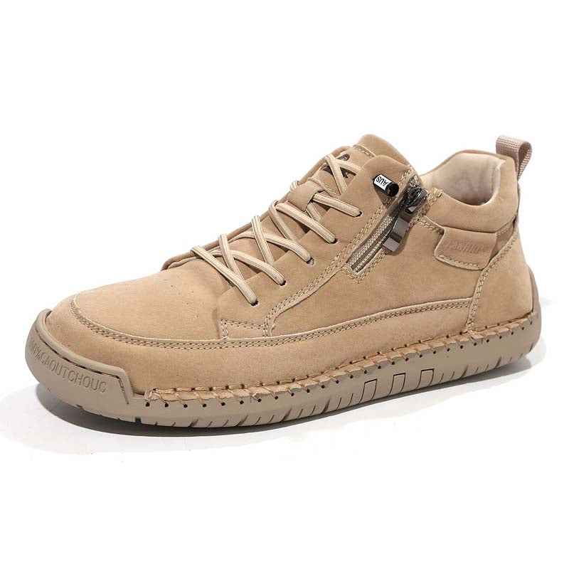 Men's Genuine Leather Casual Mid top shoes - Side Zipper, Waterproof, Wide Toe Box with Arch Support