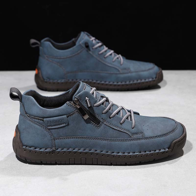 Men's Genuine Leather Casual Mid top shoes - Side Zipper, Waterproof, Wide Toe Box with Arch Support