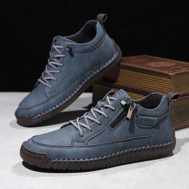 Men's Genuine Leather Casual Mid top shoes - Side Zipper, Waterproof, Wide Toe Box with Arch Support