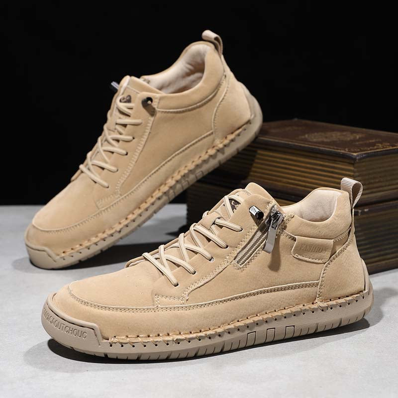 Men's Genuine Leather Casual Mid top shoes - Side Zipper, Waterproof, Wide Toe Box with Arch Support