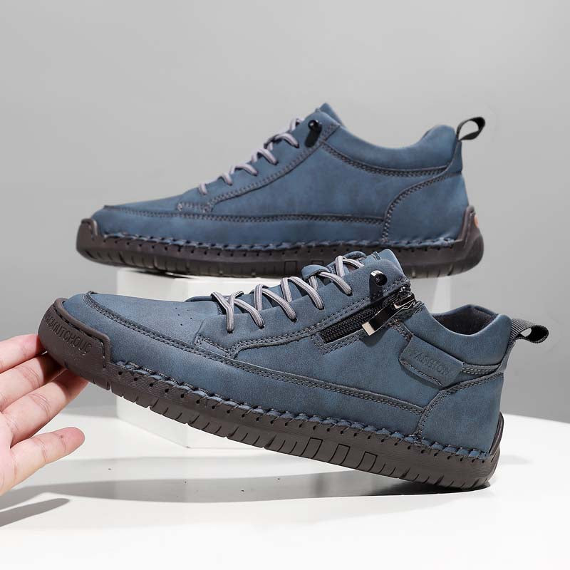 Men's Genuine Leather Casual Mid top shoes - Side Zipper, Waterproof, Wide Toe Box with Arch Support