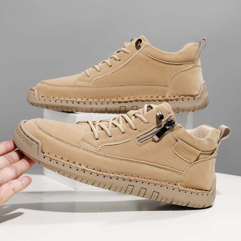 Men's Genuine Leather Casual Mid top shoes - Side Zipper, Waterproof, Wide Toe Box with Arch Support