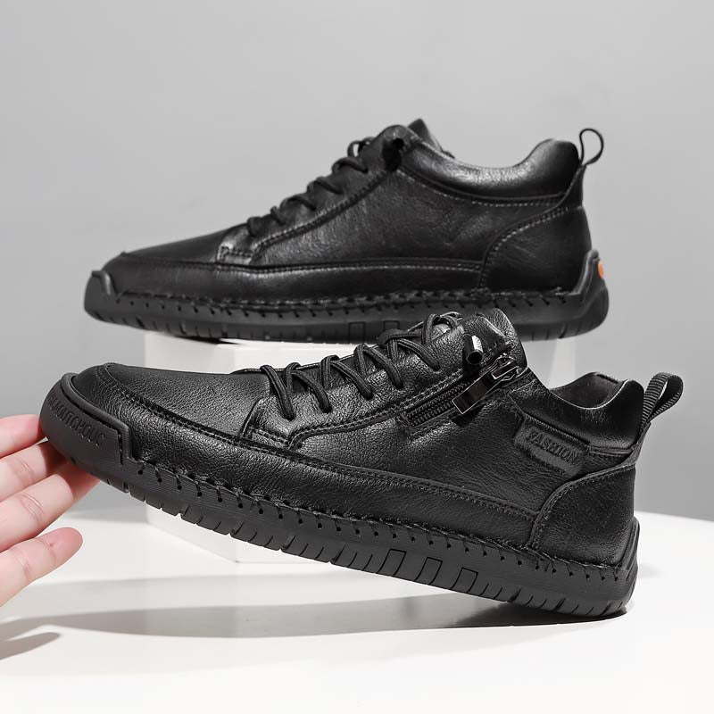 Men's Genuine Leather Casual Mid top shoes - Side Zipper, Waterproof, Wide Toe Box with Arch Support