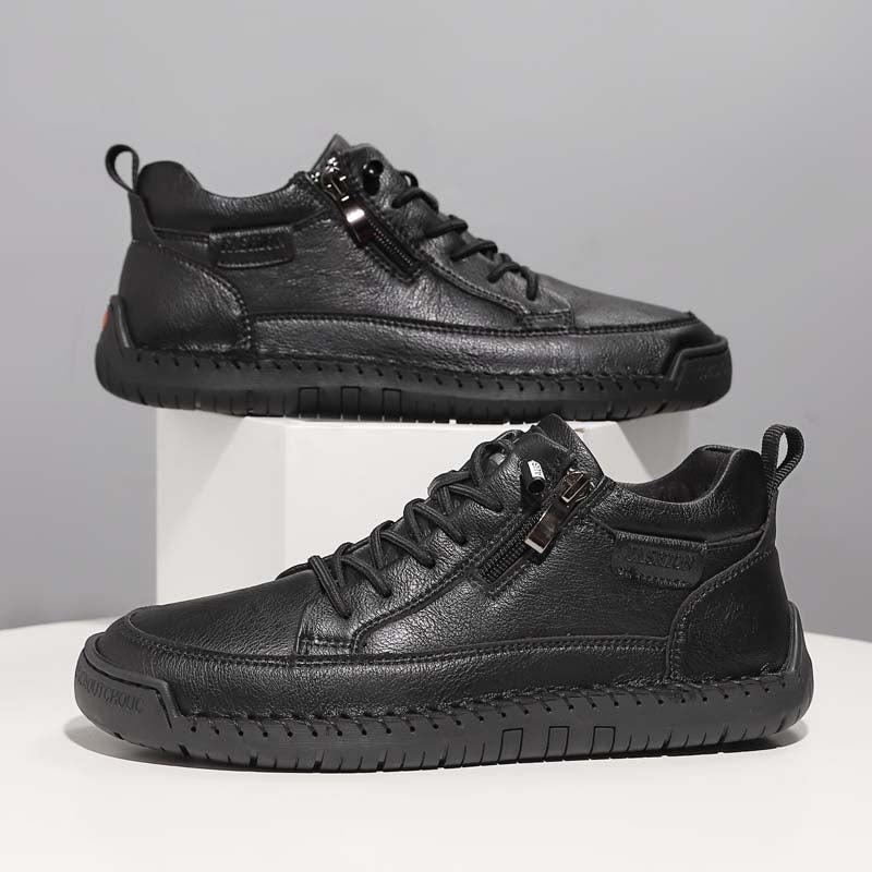 Men's Genuine Leather Casual Mid top shoes - Side Zipper, Waterproof, Wide Toe Box with Arch Support