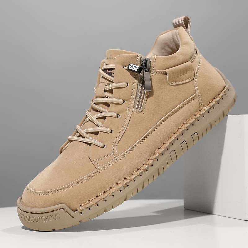 Men's Genuine Leather Casual Mid top shoes - Side Zipper, Waterproof, Wide Toe Box with Arch Support