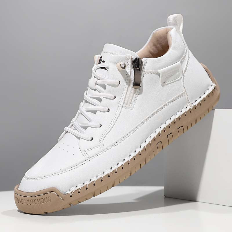 Men's Genuine Leather Casual Mid top shoes - Side Zipper, Waterproof, Wide Toe Box with Arch Support